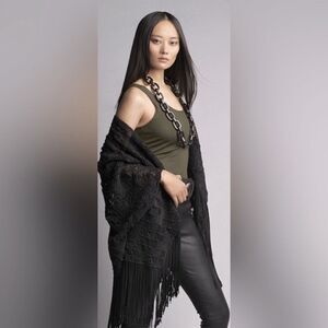 Black Label Black Knitted Macro Argyle Diamond Pattern Shawl